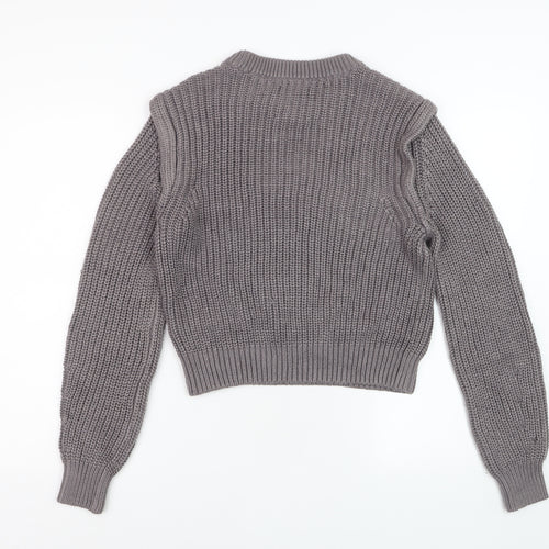 Abercrombie & Fitch Women's Grey Chunky Knit Crew Neck Jumper Size S