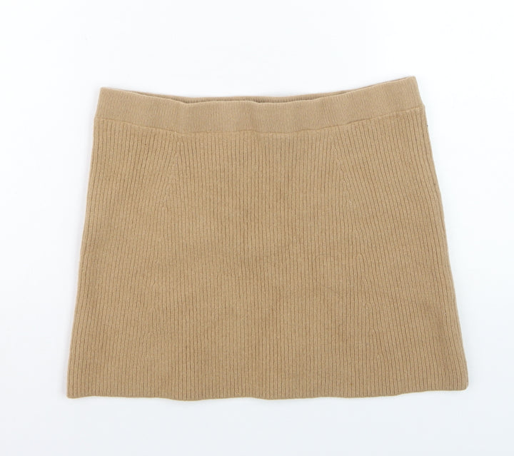 Uniqlo Women Beige Wool Knit Short Pencil Skirt L
