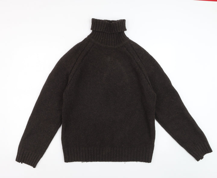 H&M L.O.G.G. Women's Brown Roll Neck Lambswool Jumper M