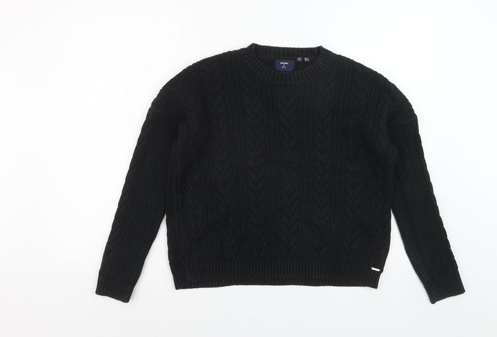 Superdry Womens Black Cable-Knit Cotton Jumper UK 10