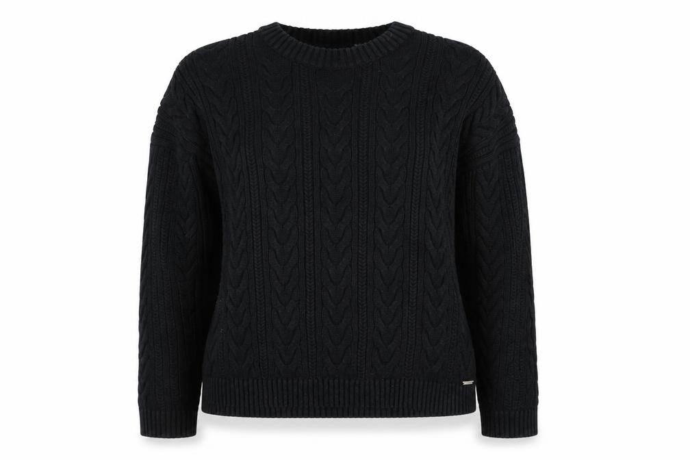 Front view of Superdry women’s black cable-knit cotton jumper uk 10