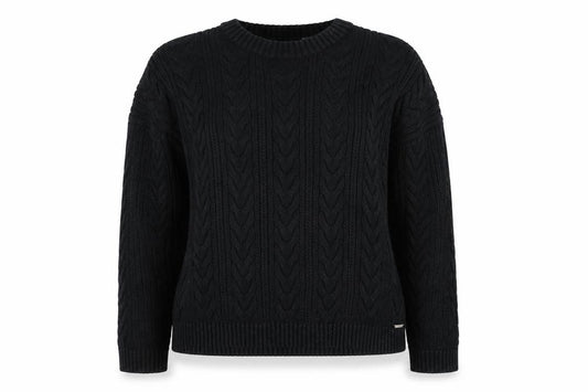 Front view of Superdry women’s black cable-knit cotton jumper uk 10