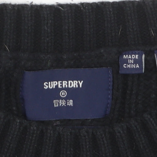 Superdry Womens Black Cable-Knit Cotton Jumper UK 10