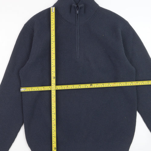 Uniqlo Men's Blue M 1/4 Zip High Neck Rib-Knit Jumper