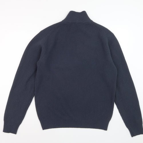 Uniqlo Men's Blue M 1/4 Zip High Neck Rib-Knit Jumper