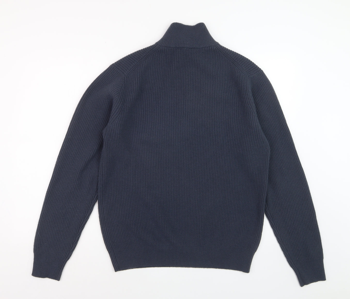 Uniqlo Men's Blue M 1/4 Zip High Neck Rib-Knit Jumper