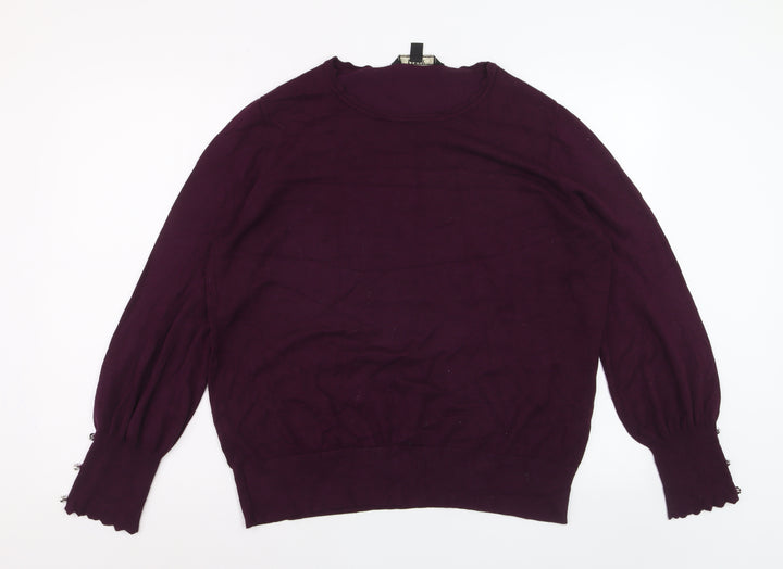 Lipsy Women Purple Crew Neck Long Sleeve Pullover Jumper Size 18