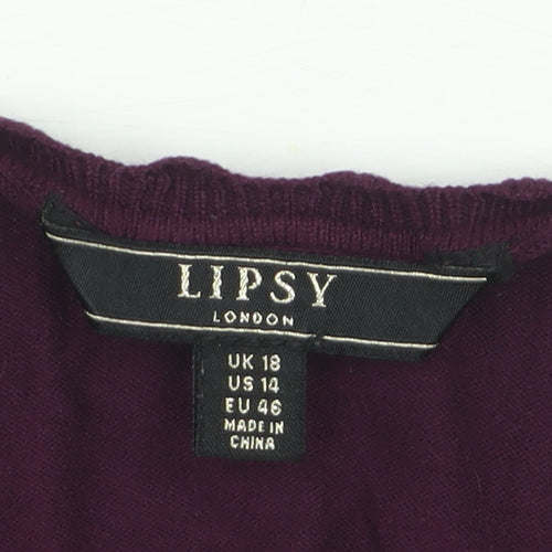 Lipsy Women Purple Crew Neck Long Sleeve Pullover Jumper Size 18