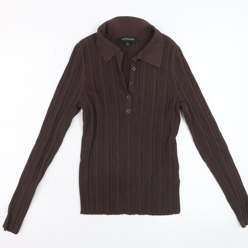 Forever New Women's Brown Collared Long Sleeve Slim Button-Up Top M