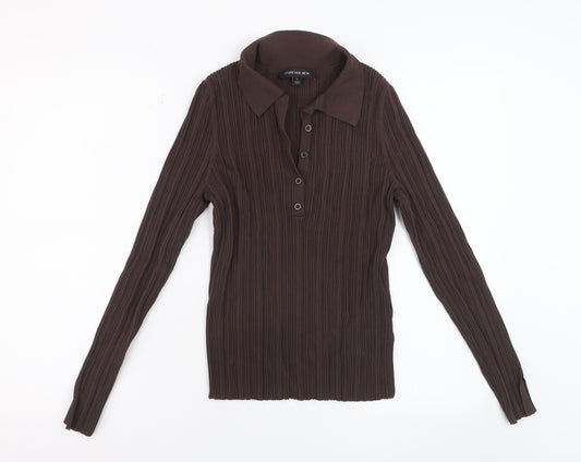 Forever New Women's Brown Collared Long Sleeve Slim Button-Up Top M