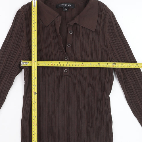 Forever New Women's Brown Collared Long Sleeve Slim Button-Up Top M