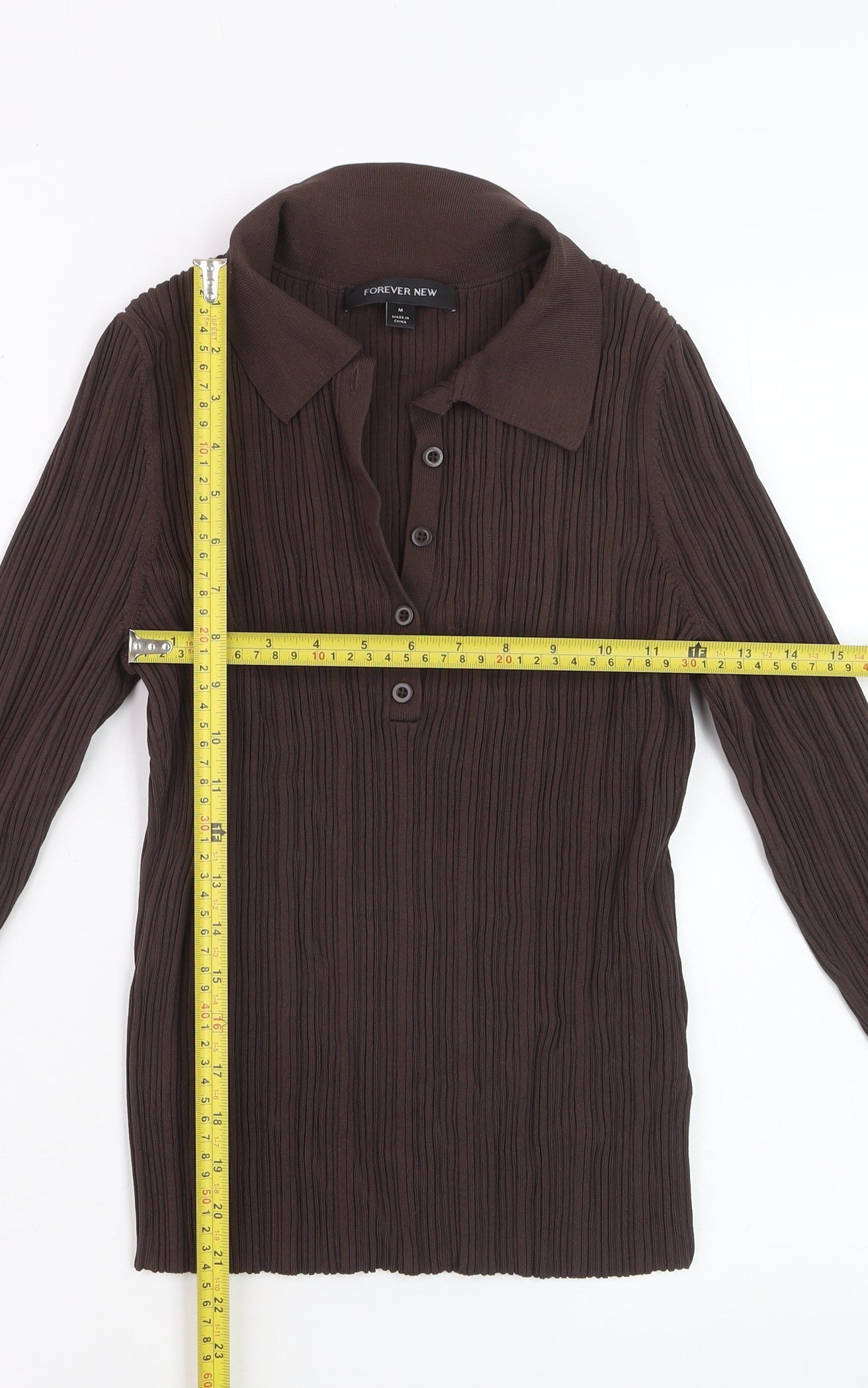 Forever New Women's Brown Collared Long Sleeve Slim Button-Up Top M