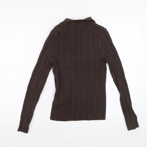 Forever New Women's Brown Collared Long Sleeve Slim Button-Up Top M