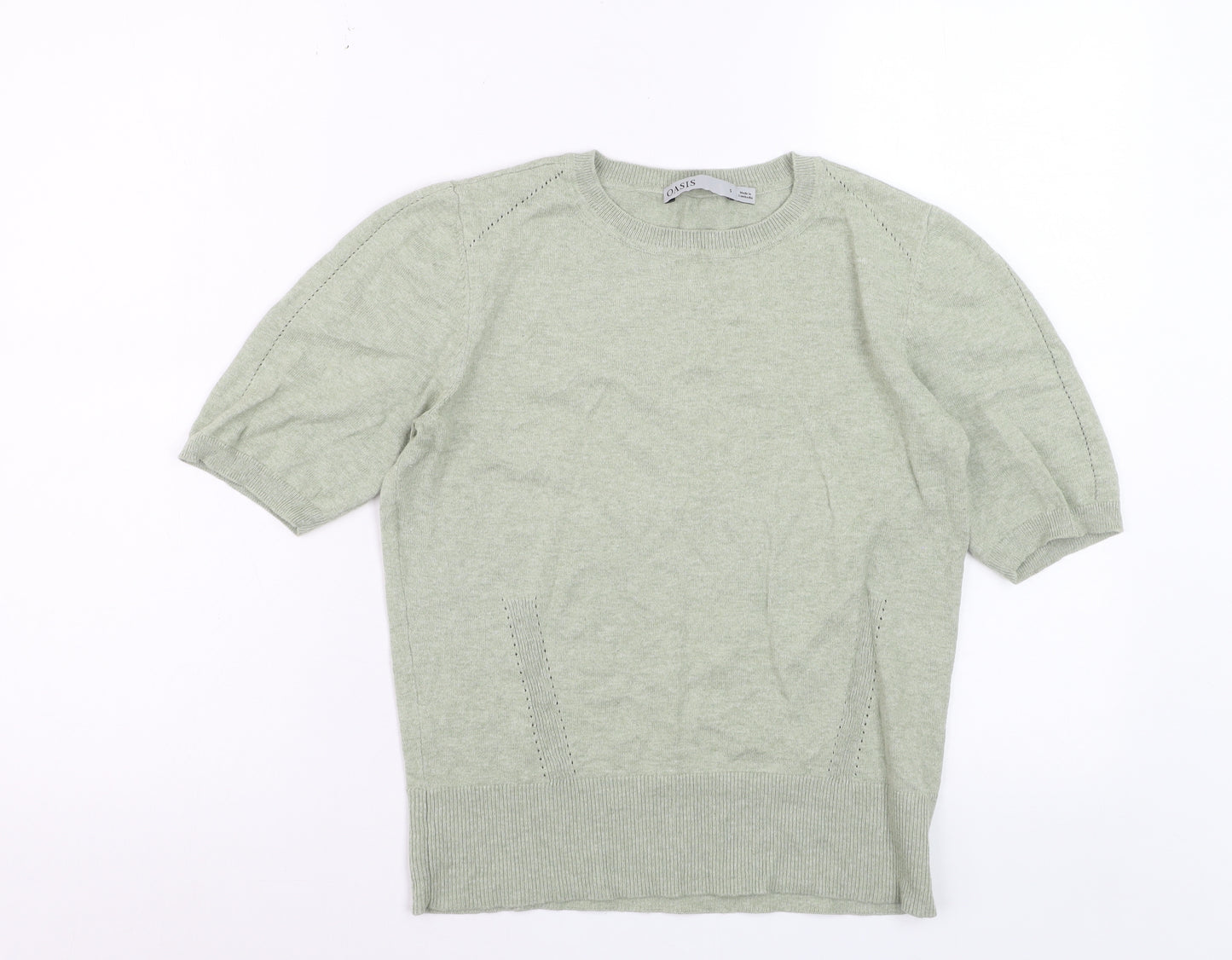 Oasis Women Green Short Sleeve Crew Neck Knit Jumper Size S