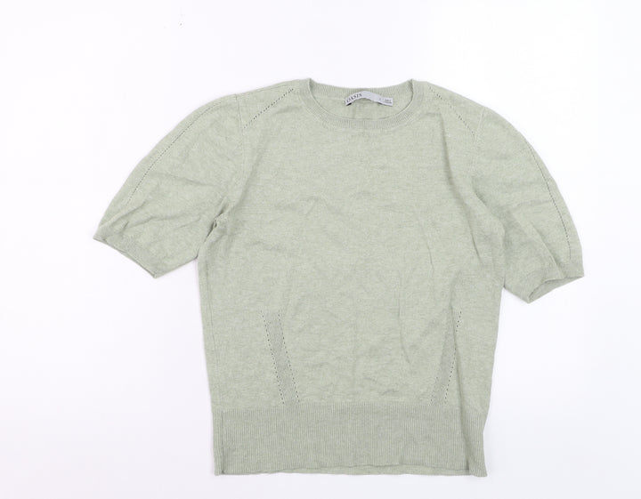 Oasis Women Green Short Sleeve Crew Neck Knit Jumper Size S