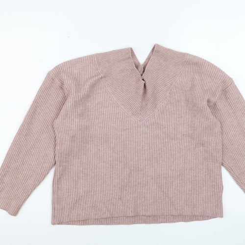 NEXT Women’s Pink Ribbed V-Neck Knit Pullover Jumper Size M