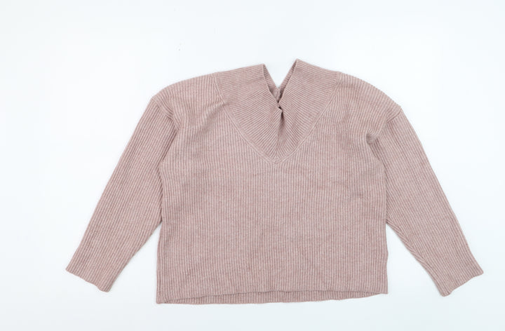 NEXT Women’s Pink Ribbed V-Neck Knit Pullover Jumper Size M