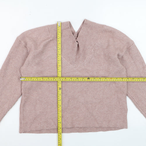 NEXT Women’s Pink Ribbed V-Neck Knit Pullover Jumper Size M