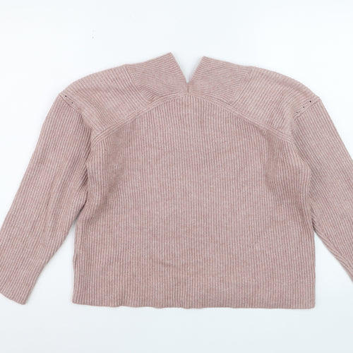 NEXT Women’s Pink Ribbed V-Neck Knit Pullover Jumper Size M