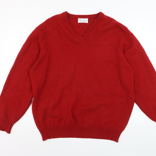 Hawick Knitwear Men's Red V-Neck Lambswool Jumper XL
