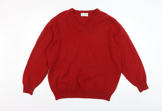 Hawick Knitwear Men's Red V-Neck Lambswool Jumper XL