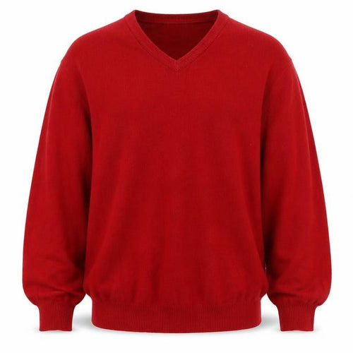 Hawick Knitwear Men's Red V-Neck Lambswool Jumper XL