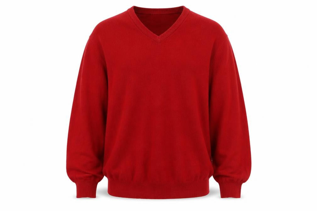 Hawick Knitwear Men's Red V-Neck Lambswool Jumper XL