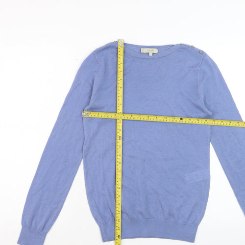 Hobbs Women's Blue Wool Crew Neck Button Shoulder Jumper Size S