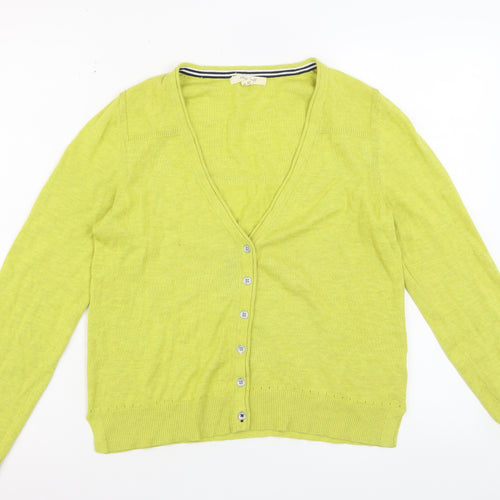 White Stuff Women Green Cotton V-Neck Cardigan UK 10
