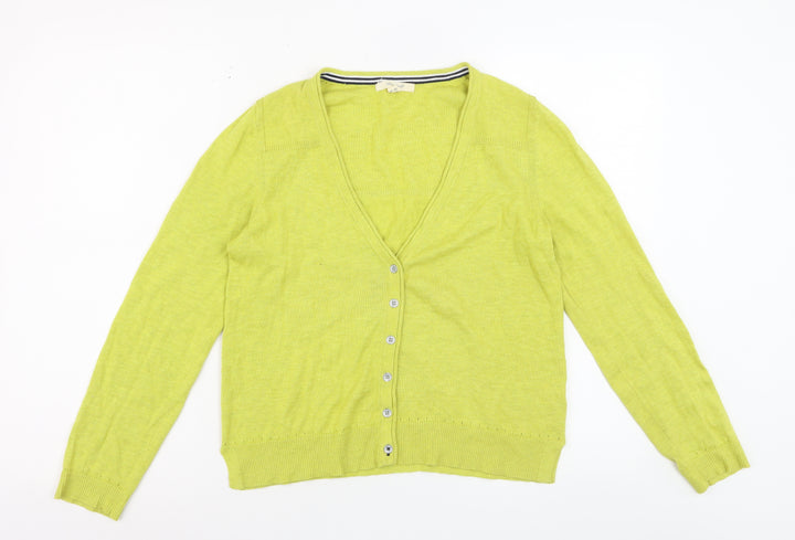 White Stuff Women Green Cotton V-Neck Cardigan UK 10