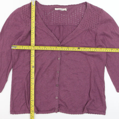 Seasalt Women Purple Cotton V-Neck 3/4 Sleeve Cardigan Size 10