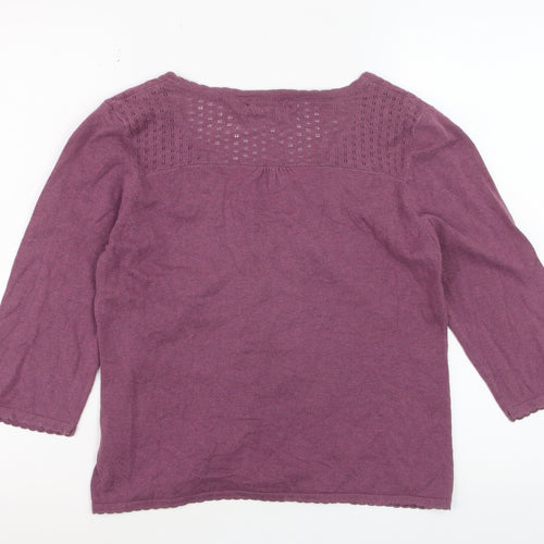 Seasalt Women Purple Cotton V-Neck 3/4 Sleeve Cardigan Size 10