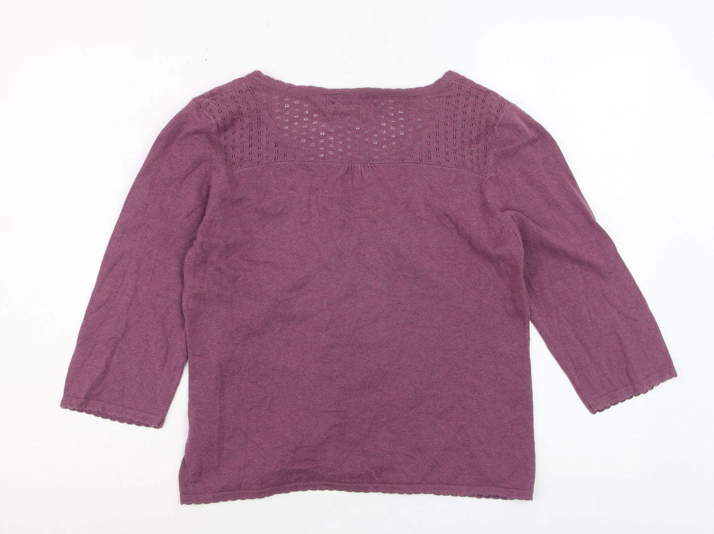 Seasalt Women Purple Cotton V-Neck 3/4 Sleeve Cardigan Size 10
