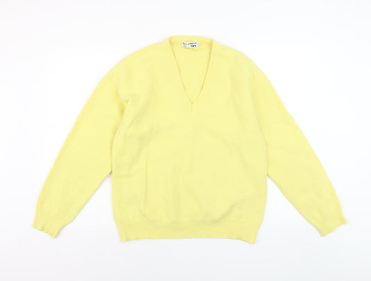 LWS Men's Yellow Angora V-Neck Jumper Size M Vintage Knitwear
