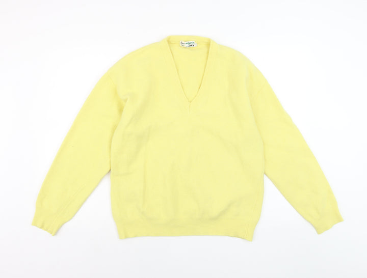 LWS Men's Yellow Angora V-Neck Jumper Size M Vintage Knitwear