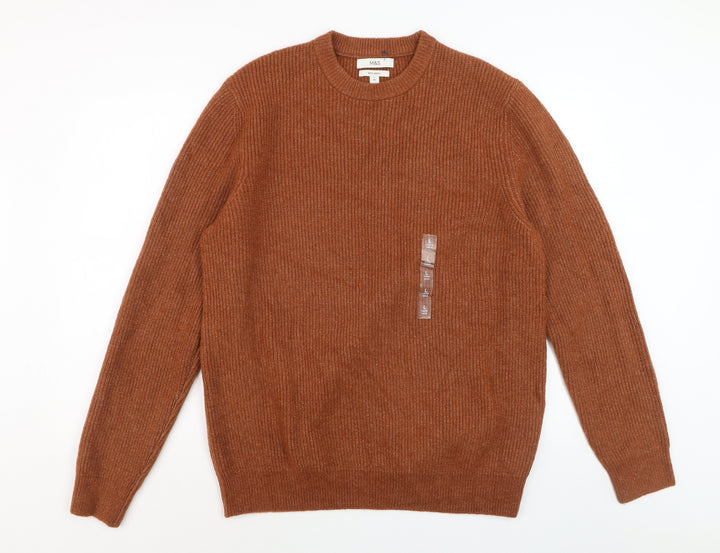 Marks and Spencer Men’s Brown Ribbed Crew Neck Pullover Jumper L
