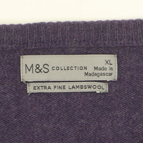 Marks and Spencer Men's Purple XL Lambswool Crew Neck Jumper