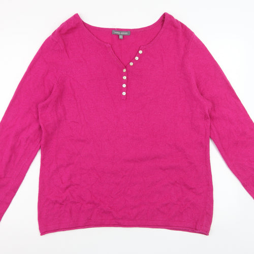 Laura Ashley Women’s Pink Henley Wool Cashmere Knit Jumper Size 18