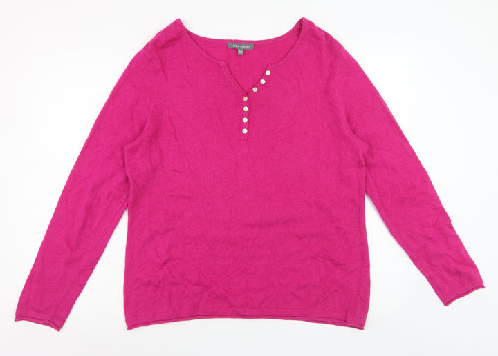Laura Ashley Women’s Pink Henley Wool Cashmere Knit Jumper Size 18