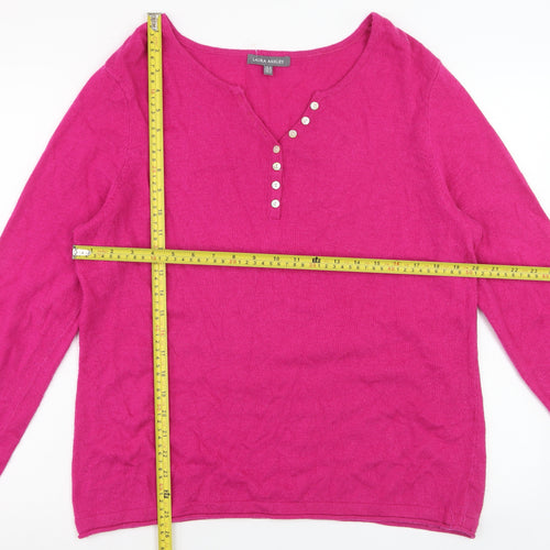 Laura Ashley Women’s Pink Henley Wool Cashmere Knit Jumper Size 18