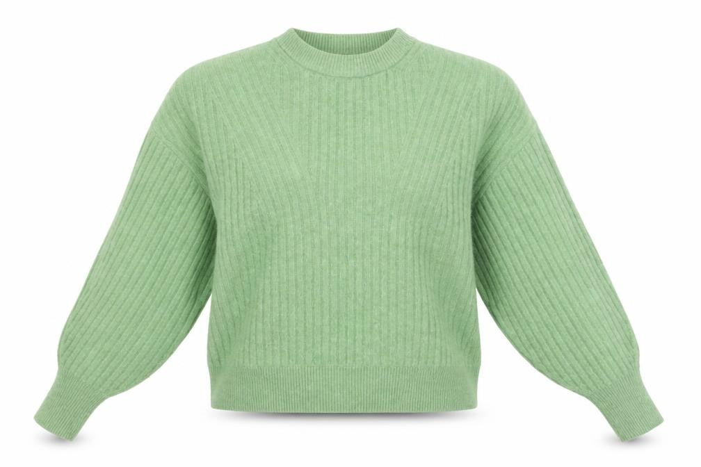 Front view of H&M Women’s Green Ribbed Knit Crew Neck jumper, size M