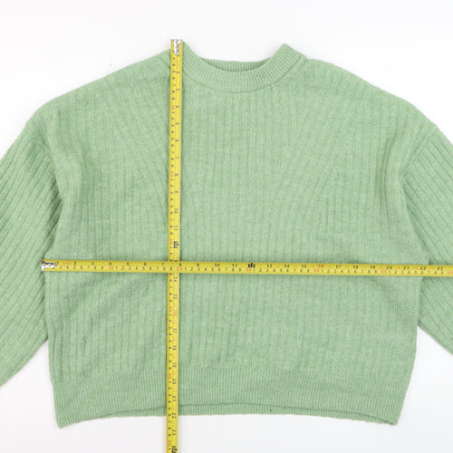 H&M Women’s Green Ribbed Knit Crew Neck Pullover Jumper Size M