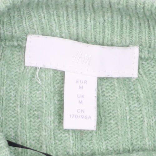 H&M Women’s Green Ribbed Knit Crew Neck Pullover Jumper Size M