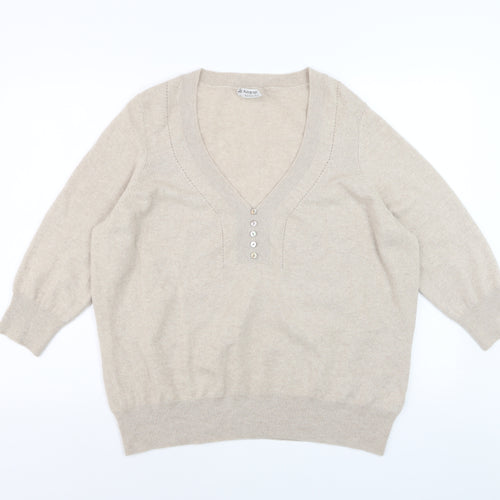 Marks and Spencer Women Beige 100% Cashmere V-Neck Jumper Size 22