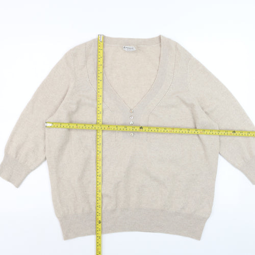 Marks and Spencer Women Beige 100% Cashmere V-Neck Jumper Size 22