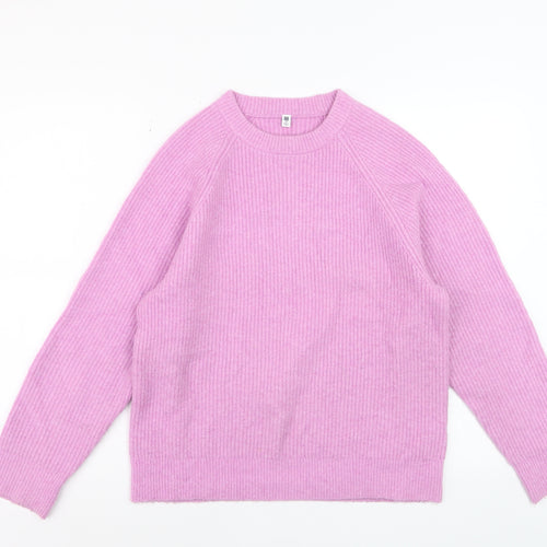 UNIQLO Girls Pink Acrylic Blend Crew Neck Pullover Jumper Size 13 Years