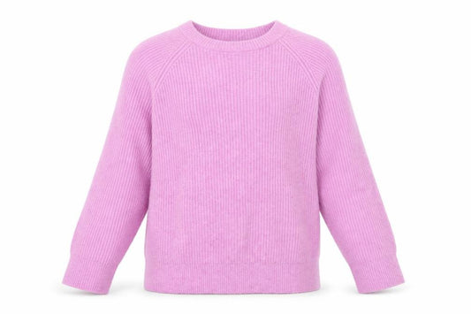 Front view of Uniqlo girls’ pink acrylic blend crew neck jumper, size 13, years