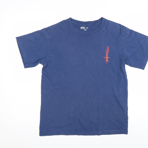 Uniqlo Boys Blue Graphic Futabasaurus T-Shirt 13-14 Years Cotton Casual