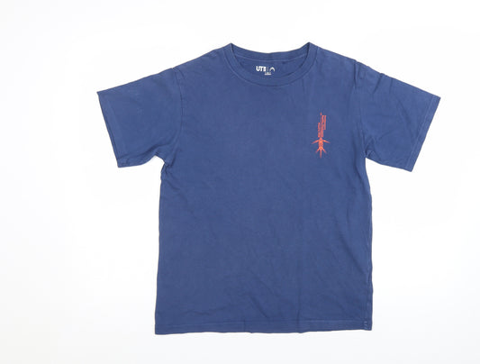 Uniqlo Boys Blue Graphic Futabasaurus T-Shirt 13-14 Years Cotton Casual