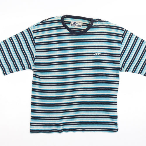 Reebok Women's Blue Striped Short Sleeve T-Shirt Size 16